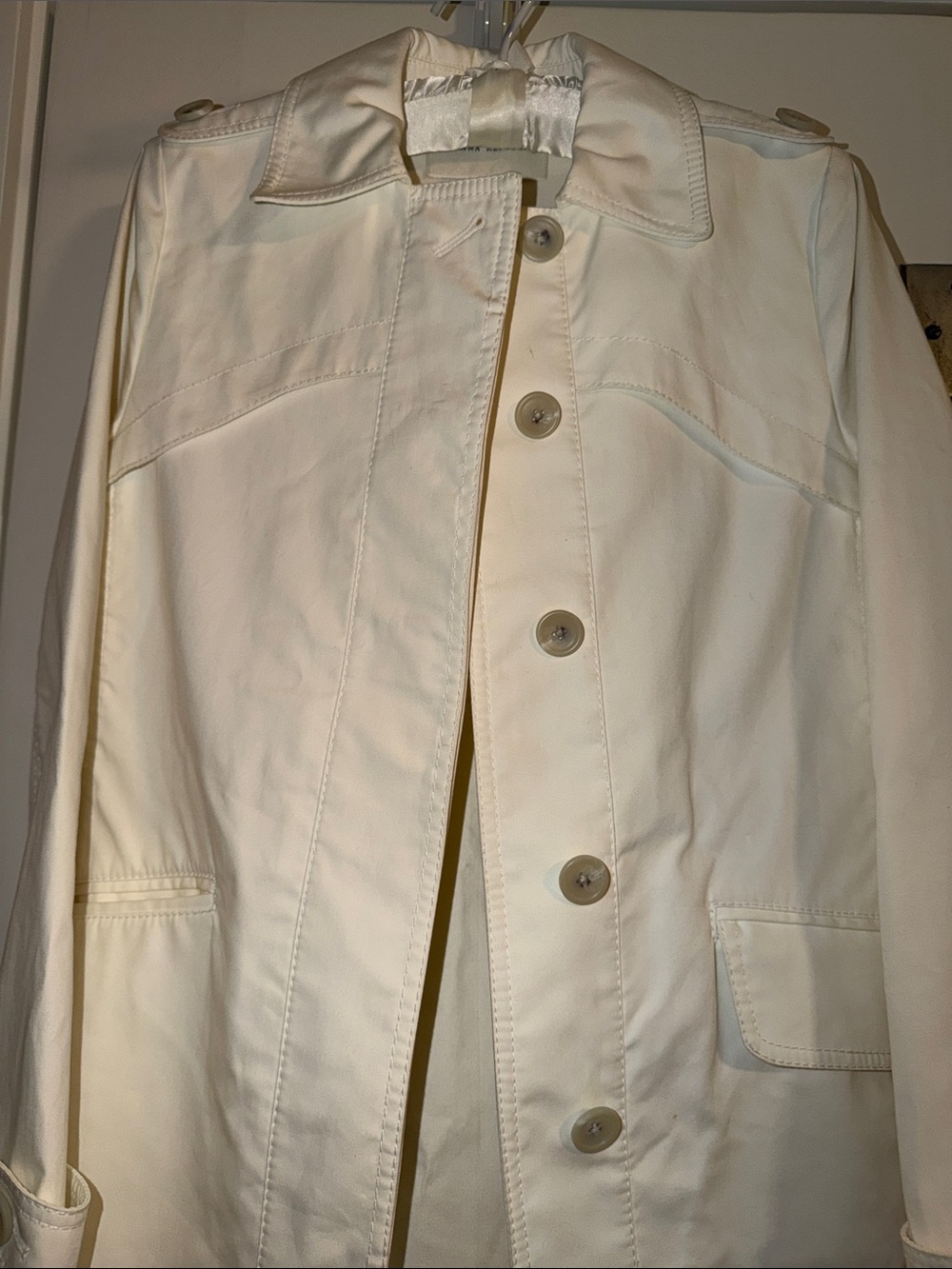 Banana Republic Coat, Lightweight, Cream, Knee Length, Structured & Unlined, EUC
